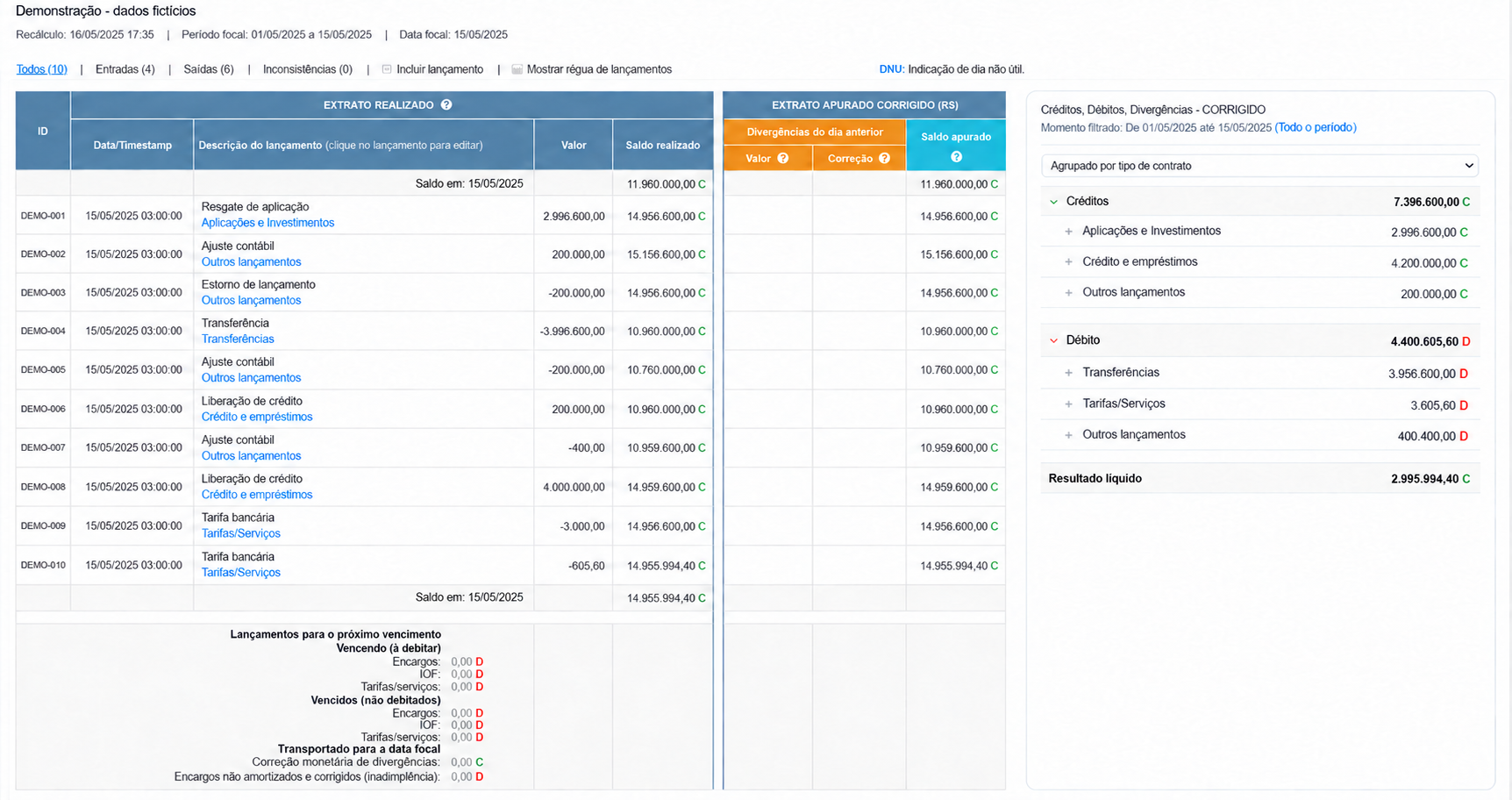 Tela ampliada do extrato recalculado na Openbanx